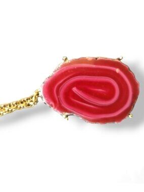 1960s Pink Agate Slice Long Necklace